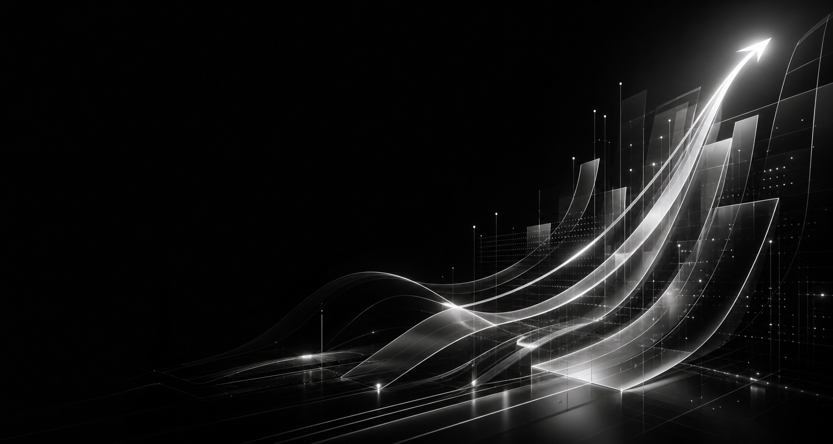 Abstract monochrome glass forms suggesting digital growth